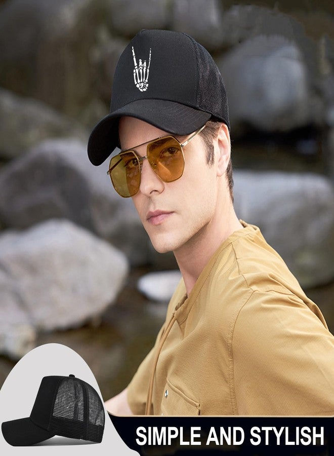viofre Skull Finger Baseball Cap for Men Mesh Black Trucker Hat for Women Mens Funny Skeleton Hand Baseball Hats Halloween Skateboard Accessories Skull Horror Hat Adjustable Snapback Hats for Men Sun Caps - Image 4